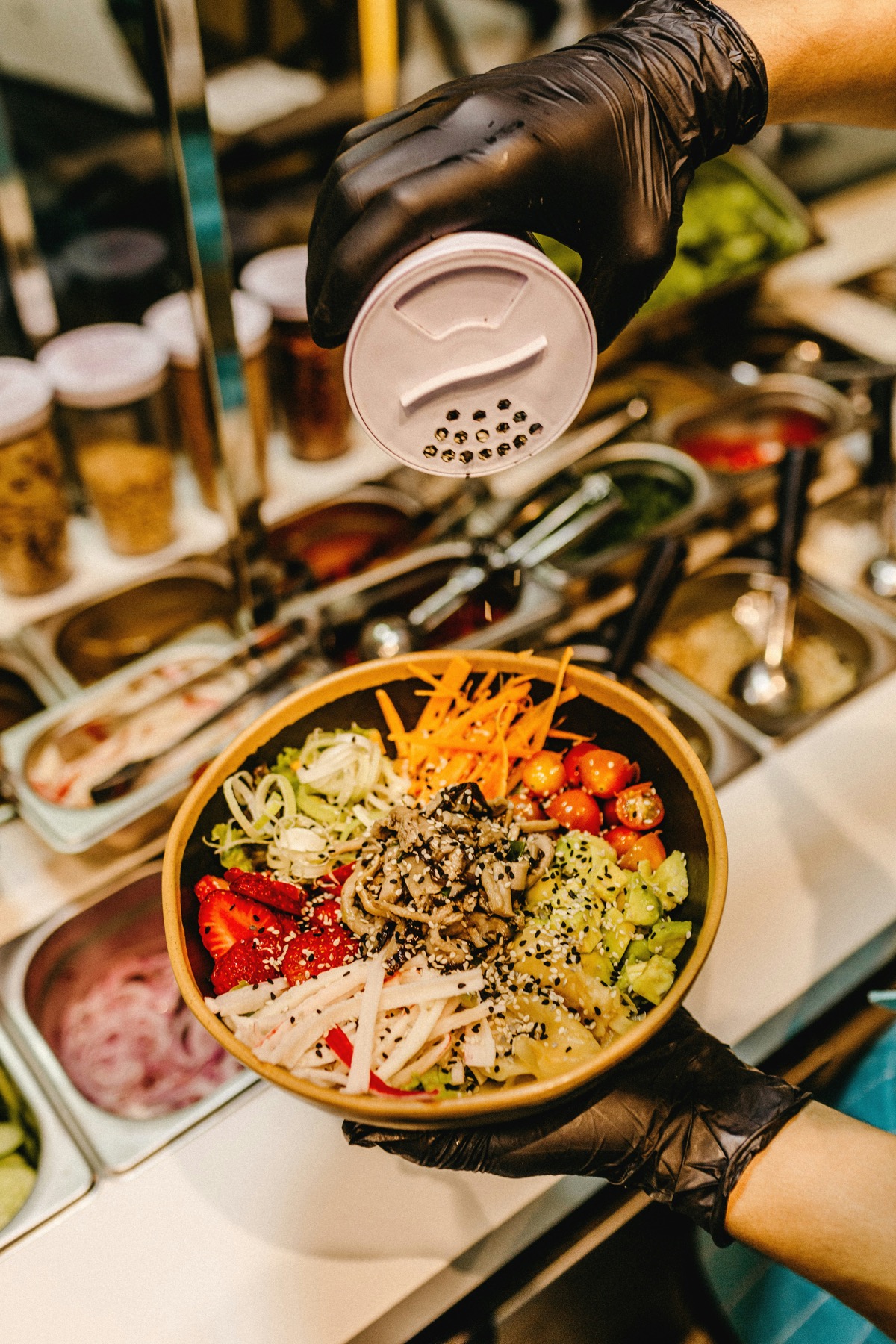 A meal being prepared in a restaurant